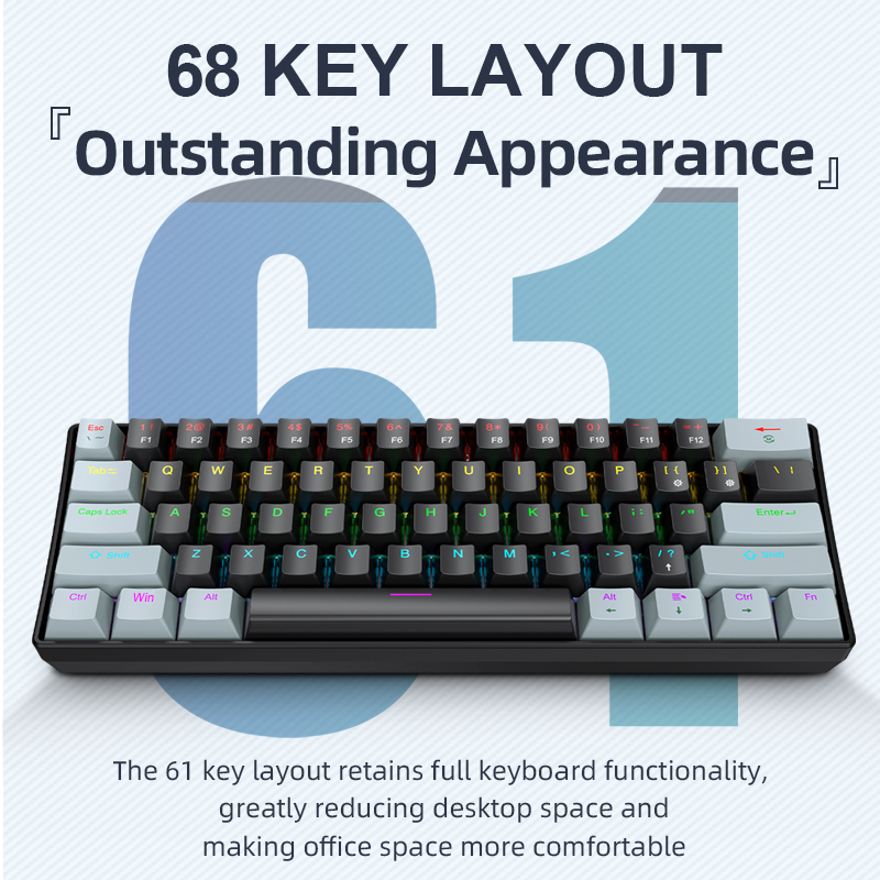 Gaming Keyboard Thocky - APAYADO K61 Mini mechanisch toetsenbord, bedraad,